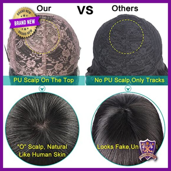 16in Human Hair Deep Wave Wig with Bangs 180 Density O Scalp Top main image 4